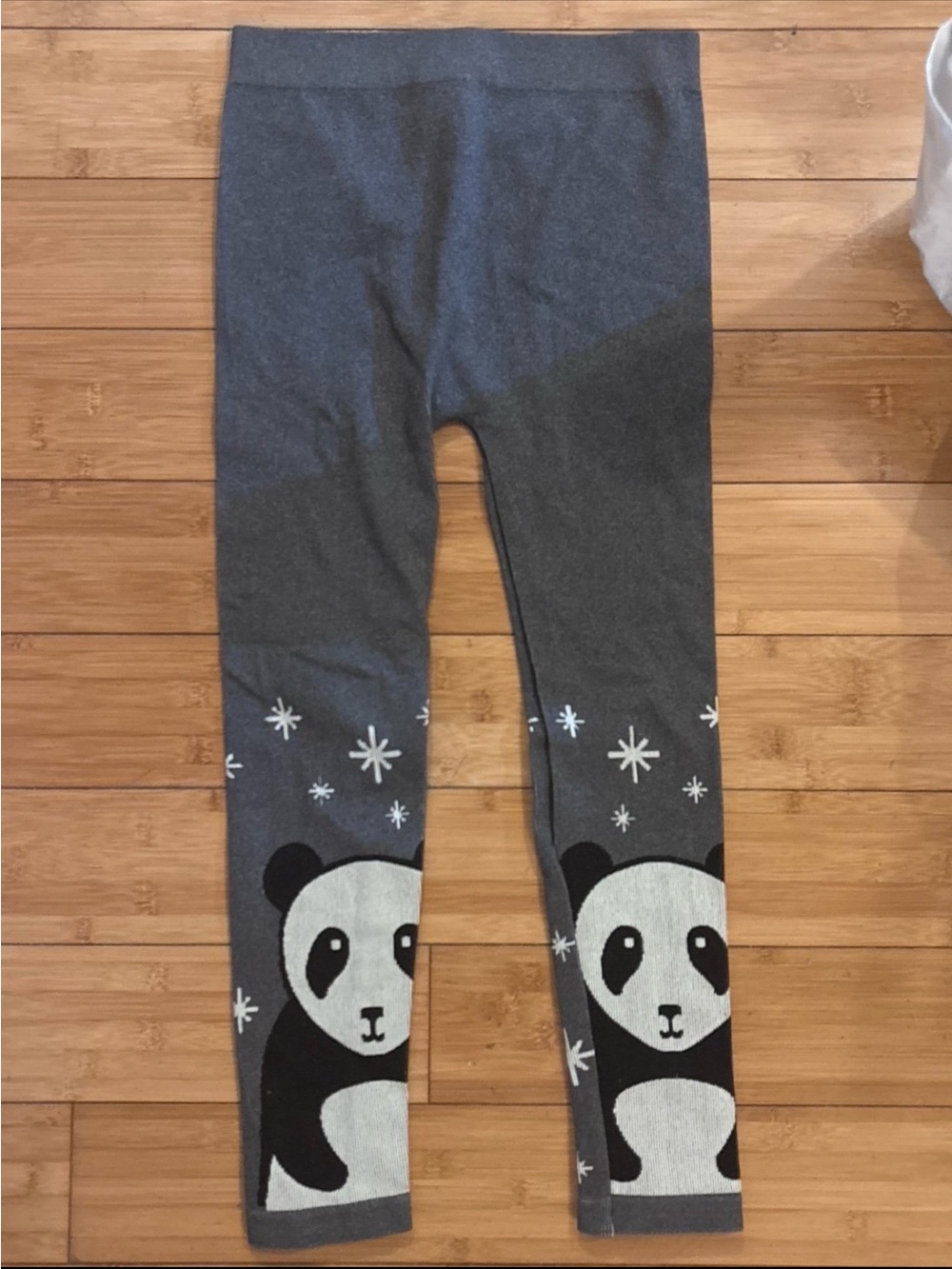Girls' Gray Panda Print Leggings - Kids Bottoms-sz. Small